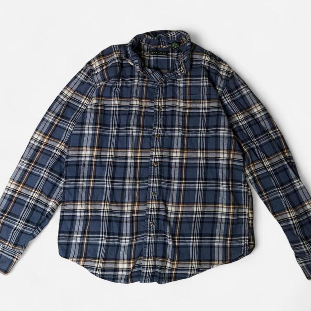 G.H. Bass & Co. blue, white, and beige plaid cotton flannel - L